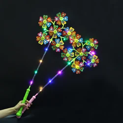 New Creative Night Outdoor Flash Windmill Glow In The Dark Toy Birthday Gift for Children Six Smiling Face Windmills Magic Wand