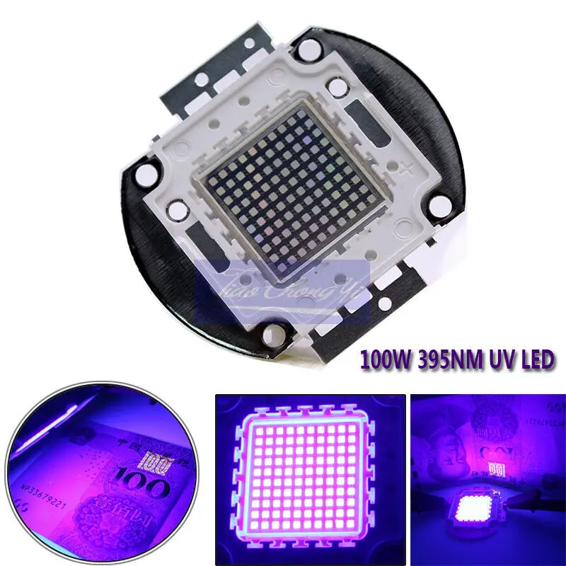 

New 395NM UV 100W High Power UV Ultraviolet Bulbs Lamp Chips 395nm 30-36V SMD LED Bead Light Parts For Currency detector