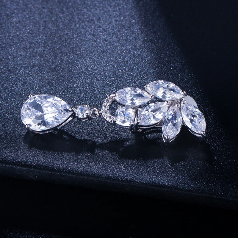 BeaQueen Stunning Cubic Zirconia Water Drop Stone No Hole Clip On Earrings Long Women Wedding Non Pierced Ear Jewelry E185