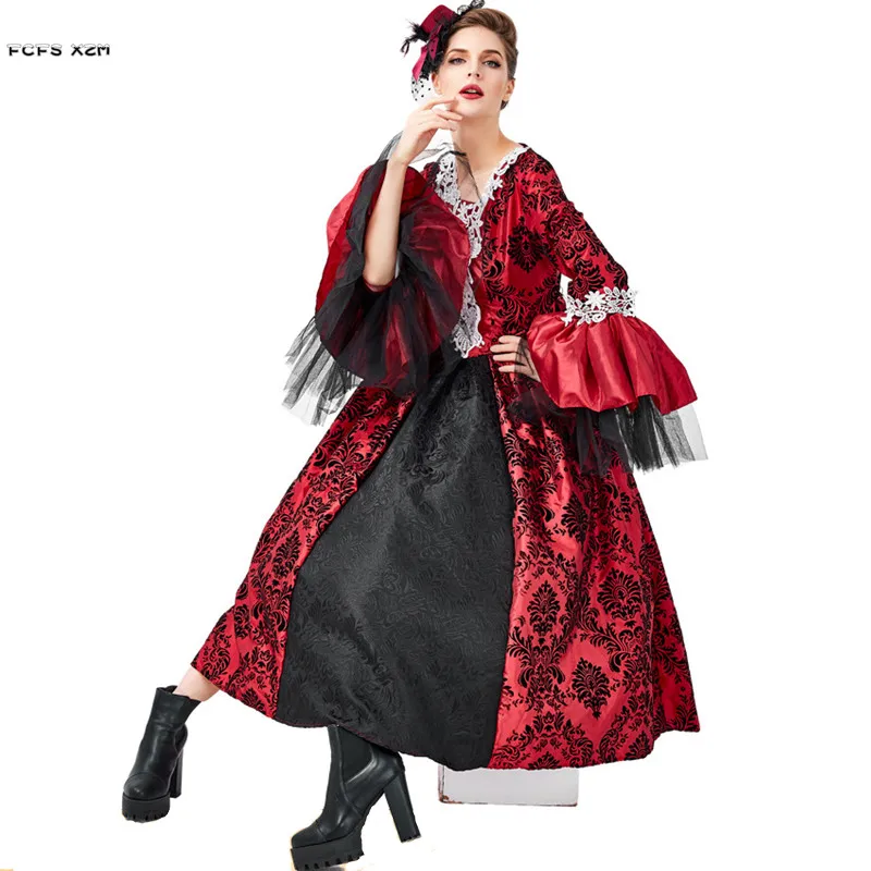 

Red Female Lady Queen Cosplay Woman Halloween Vampire Costumes Carnival Purim Parade Stage Show Nightclub Role Play Party Dress