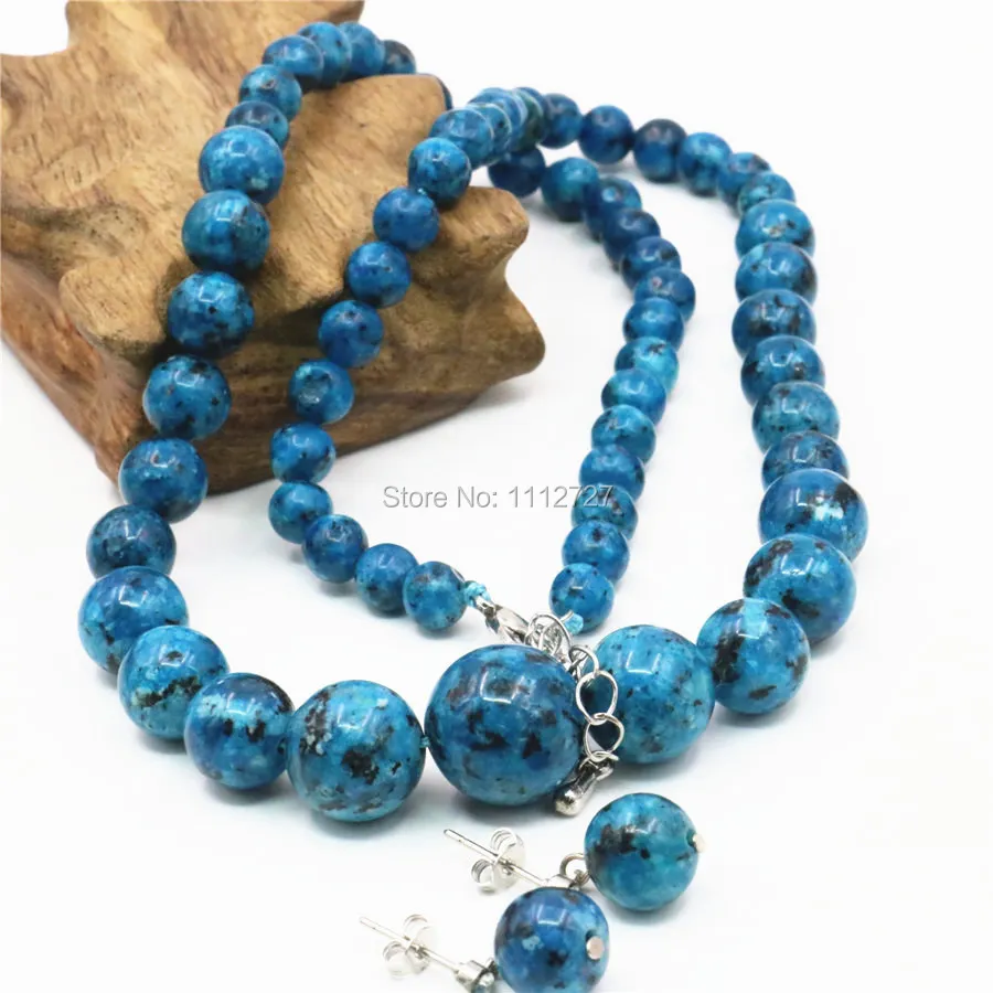 6-14mm Natural Ornaments Blue Epidote Beads Lucky Stones Necklace Chain Earrings Earbob Sets Women Gifts DIY Jewelry Accessories