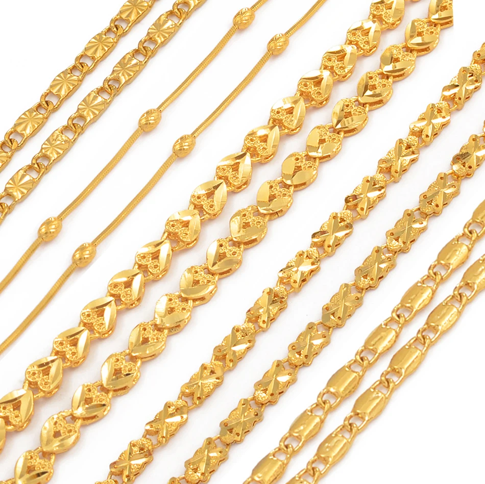 Anniyo Gold Color Chain Necklaces for Women Girls Dubai Africa Party Jewelry Arab Ethiopian Bead Chain Jewellery  #066304