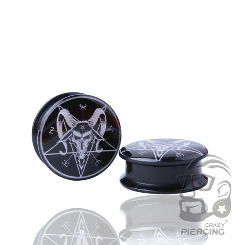 2pcs Sheepshead Acrylic Ear Plugs Tunnels Screw Ear Gauge Expander Stretcher Lobe Piercing Oreja Body Jewelry Baphomet Pentagram