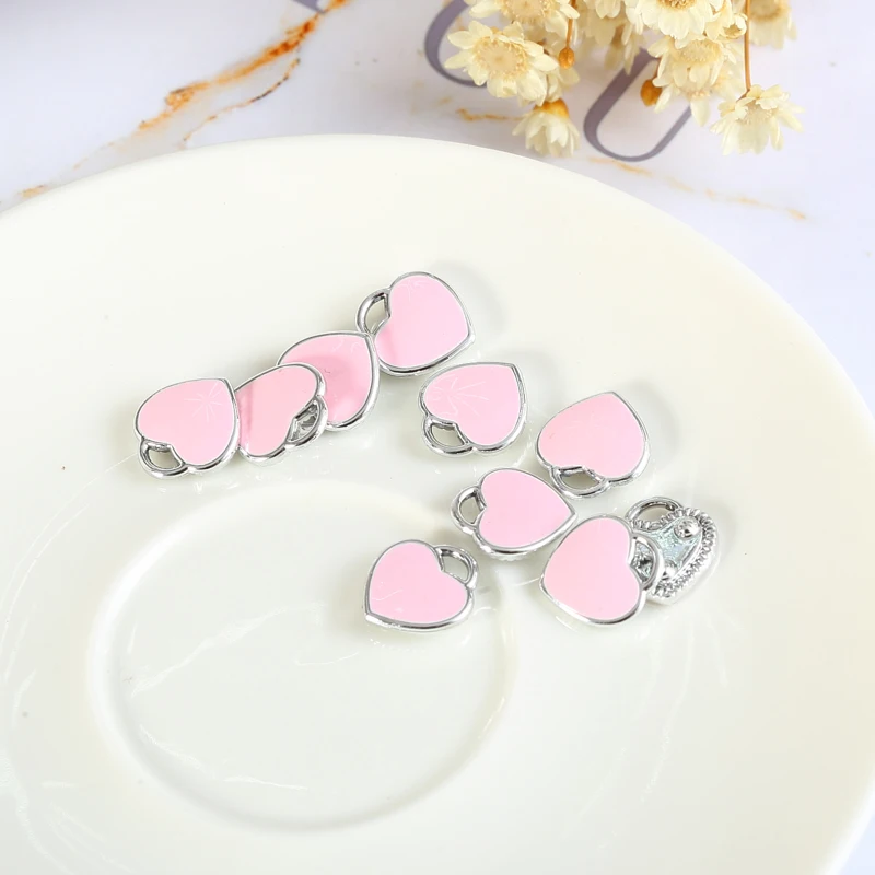 11mm*12mm Alloy Pink Color Enamel Heart Charms Pendant For Jewelry Findings Accessories 20pcs Wholesale