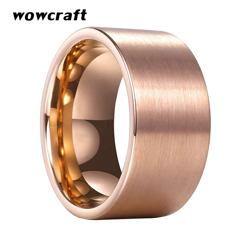 12mm Tungsten Rings for Men Big Width Wedding Band Rose Gold Color Brushed Polished Comfort Fit Engraving Ring