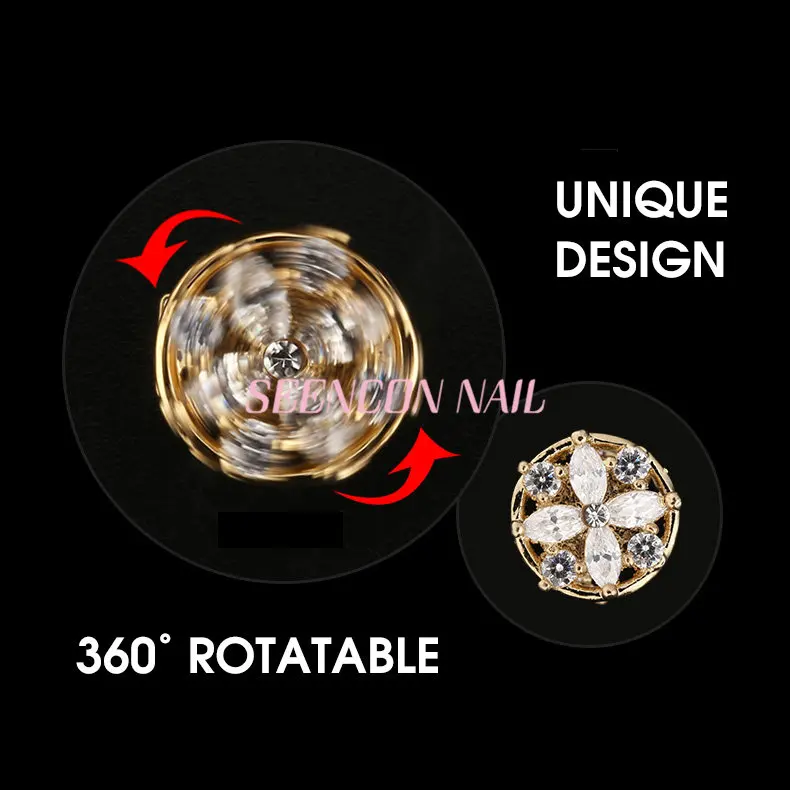 New 5pcs/lot rotatable zircon nail art jewelry decoration metal luxury diamond nail accessories professional nail art supplies