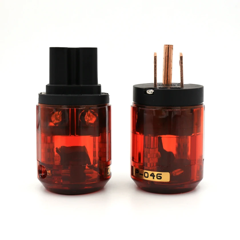 Pair P-046 Pure Red-Copper US Power Plug + C-046 IEC Connector Series For Power Cable