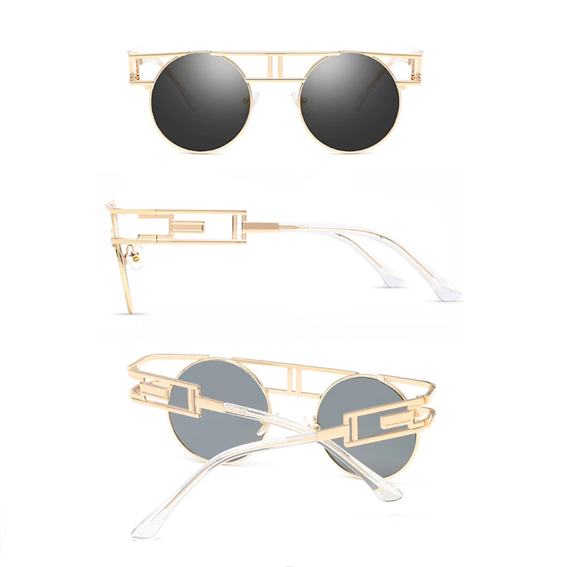 Fashion Round Steampunk Men Sunglasses Women Metal Frame Retro Gothic Design Sun glasses Vintage Shades Stylish Oculos De Sol
