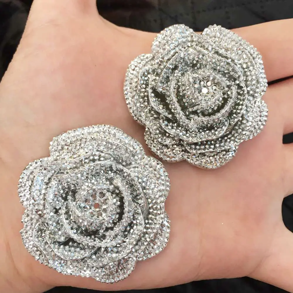 2pcs bling resin  Big silver flower Flat back  stone appliques DIY Wedding scrapbook ornament craft SF561