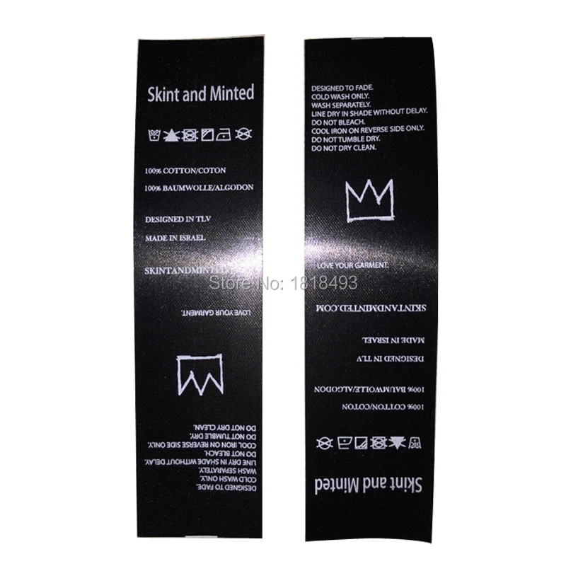 

free shipping custom black silk care labels/clothing screen printing tags/washable labels/never fading labels/brand printing