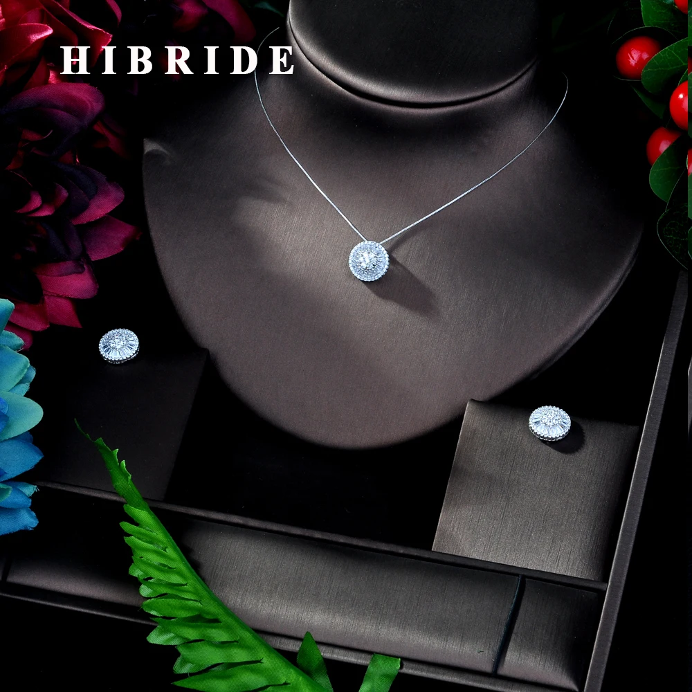 

HIBRIDE Luxury Exclusive Round Luxury Women Wedding Naija Bridal Cubic Zirconia Necklace Earring Dubai High Jewelry N-159