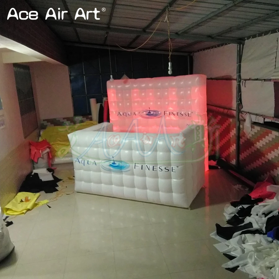 Customized 210 D Oxford Fabric Inflatable Bar Counter Table and Led Wall Backdrop with Bulb Lights on Sale