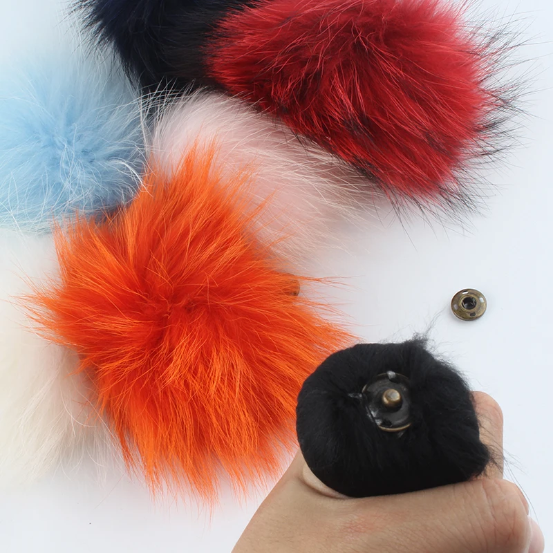 15cm DIY Genuine Real Raccoon Fur Pompom Pompon For Women Kids Beanie Hats Caps Natural Fur Ball Pompones With Snap