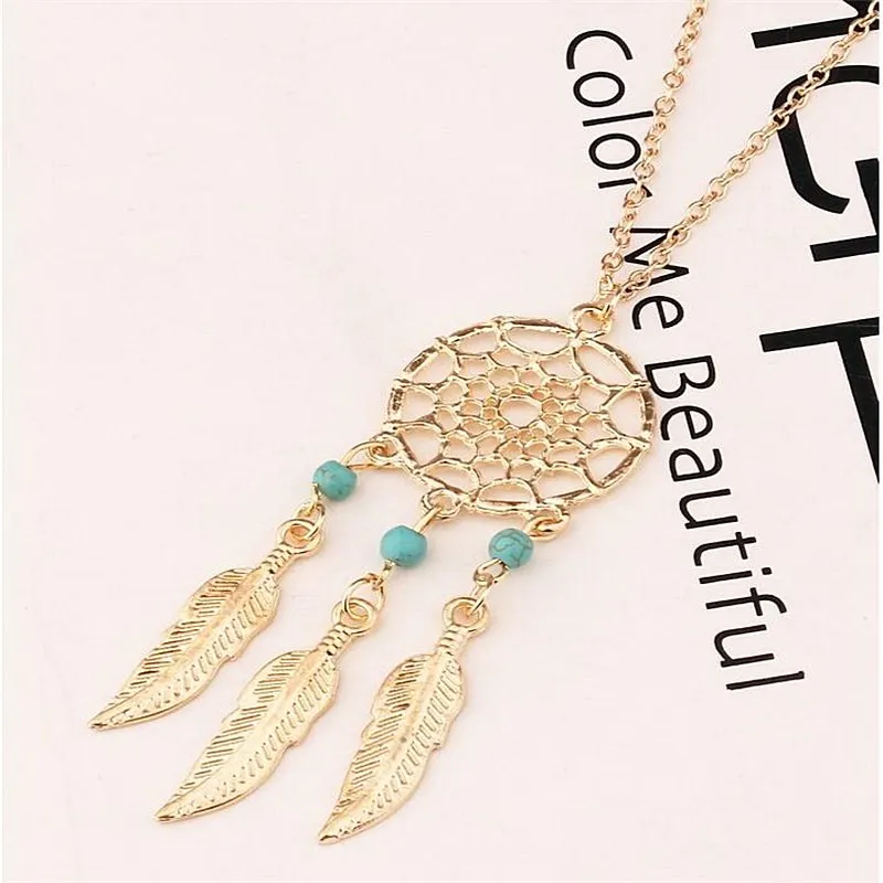 Trendy Dreamcatcher Pendant Mandala Lotus Necklaces For Women Vintage GoldenColor  Feather Dream Catcher Jewelry Accessories