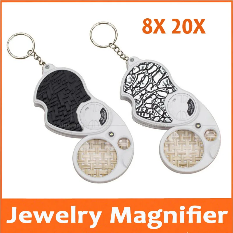 8X 20X Foldable LED Illuminated Jadeite Filter Jewelry Gem Identifying Inspecting Magnifier Magnifying Glass Loupe with Lamp