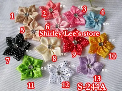 Wholesale -- 780 X 3.5cm Swiss Dots Satin Flower Bow with Rhinestone(S-244A) - mix 13 different colors