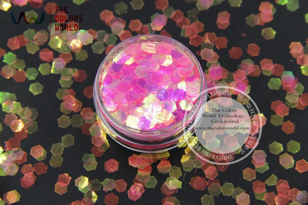 TCR339 American Fantasy Iridescen Pink color Hexagon Shape 5MM Size Glitter Specular luster glitter for nail Art DIY decoration