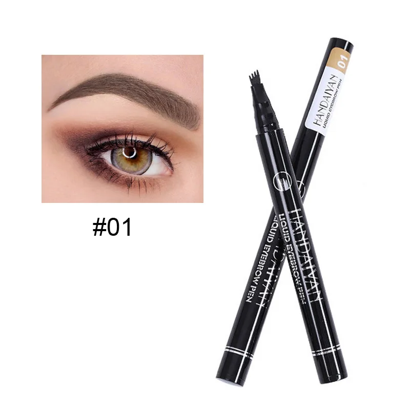 Waterproof HANDAIYAN Liquid eyebrow pen four fork heads easy to wear 5 colors available long-lasting 120pcs/lot DHL Free