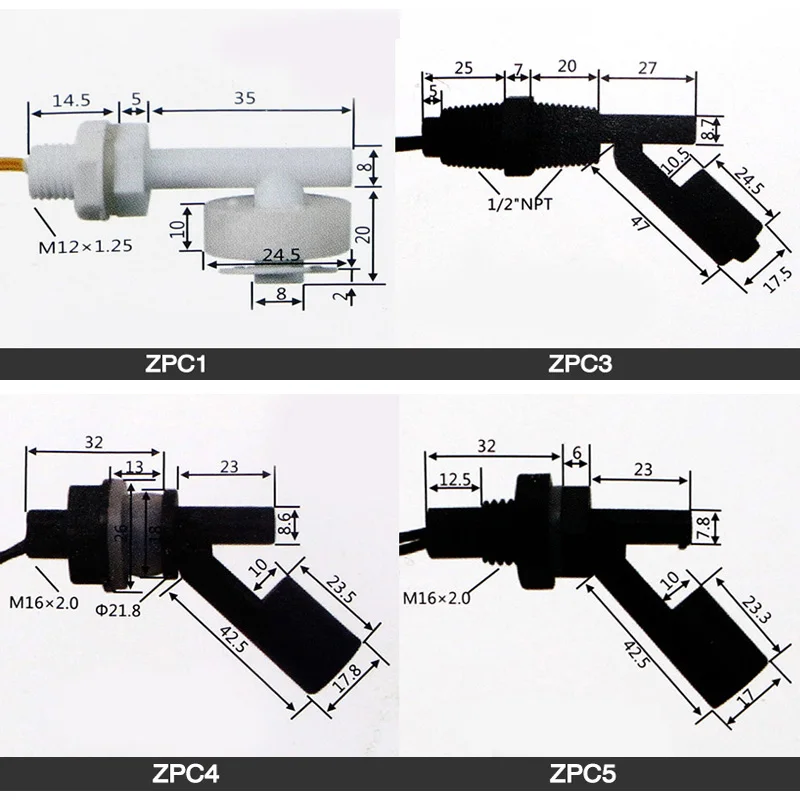 High Quality Side Mounted Float Switch Mini Plastic Tank Liquid Float Water Level Sensor 110V/220V ZPC1 3 4 5 6 7 8