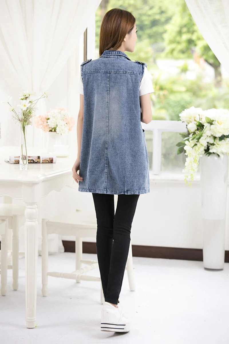 Lỗ Thời Trang Bạn Trai Denim Áo Vest Nữ Mới Mùa Xuân Thường Bỏ Túi Áo Tay Dài Jeans Nữ Mùa Hè Rời Áo