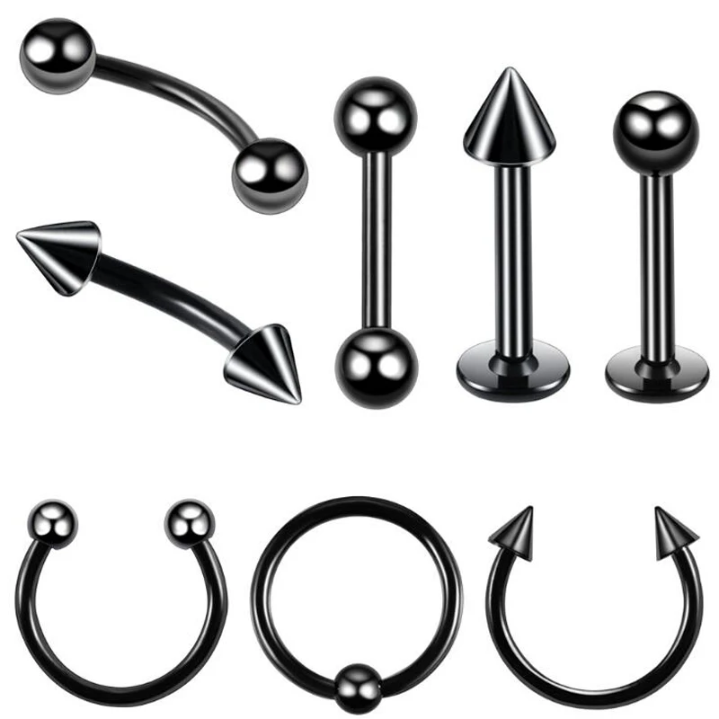 SaYao 8 Pieces Rose Gold Stainless Steel Body Jewelry Kit Circular Barbell Nose Labret Eyebrow Belly Ring Tragus Piercing