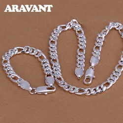 Aravant-collar de plata 925 Simple para hombre y mujer, pulsera de 6MM y 8MM, cadena lateral, joyería de moda