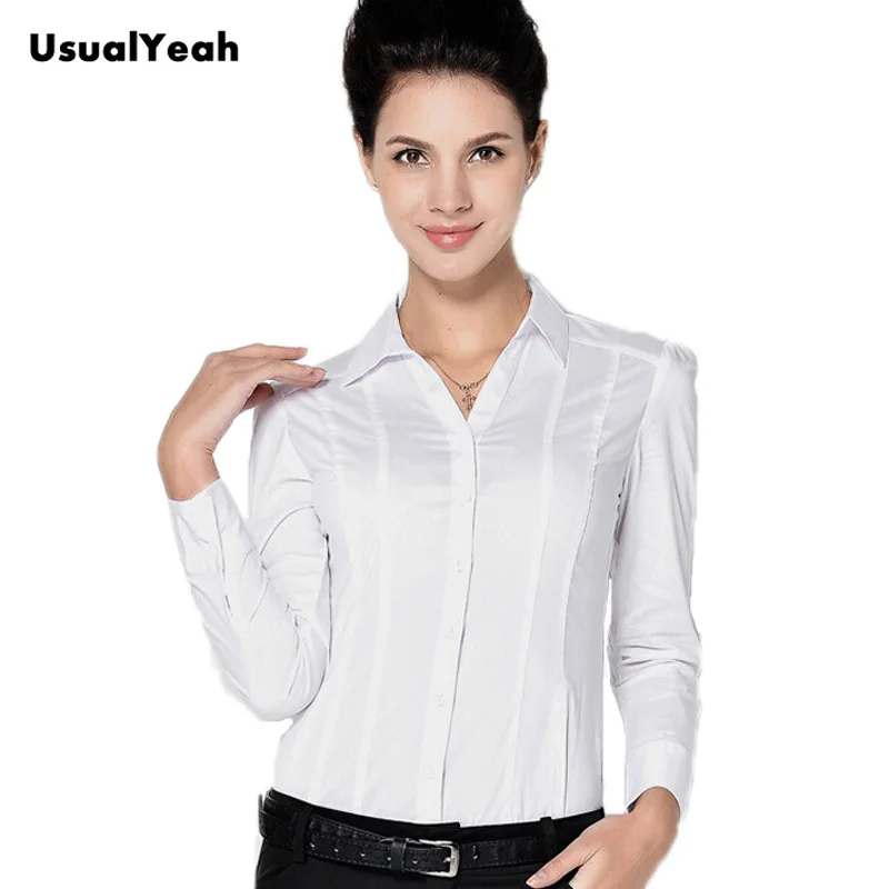 New  Fashion Women Casual Body Shirts Blouses Long sleeve V-neck Button office blusa feminina white blue S M L XL SY0247