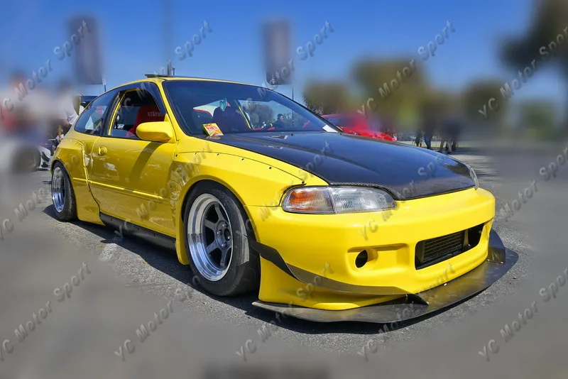 FRP Fiber Glass Body Kit Fit For1992-1995 Civic Hatchback EG PDM Style Front Bumper Cover with Splitter Lip & Canard