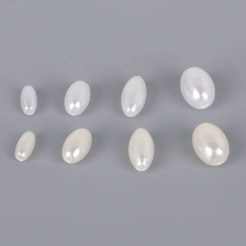 HMC 50-200pcs White Ivory Plastic ABS Imitation Pearl Beads Rice Oval Shape Loose Spacer Beads for Jewelry Making Findings