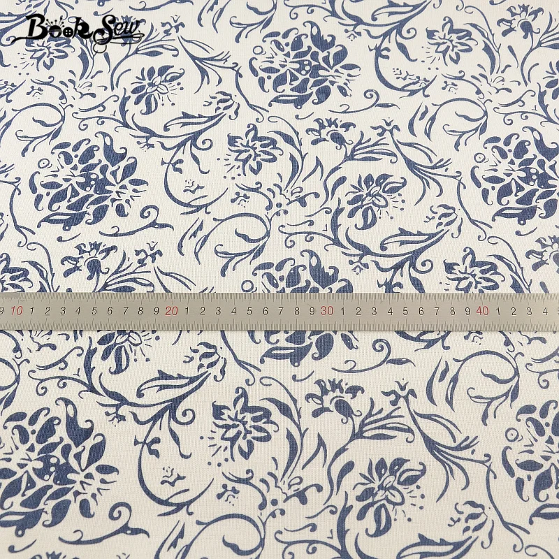 Booksew Blue Flower Design Cotton Linen Fabric Sewing Material For Tablecloth Pillow Bag Curtain Cushion Zakka  Home Textile