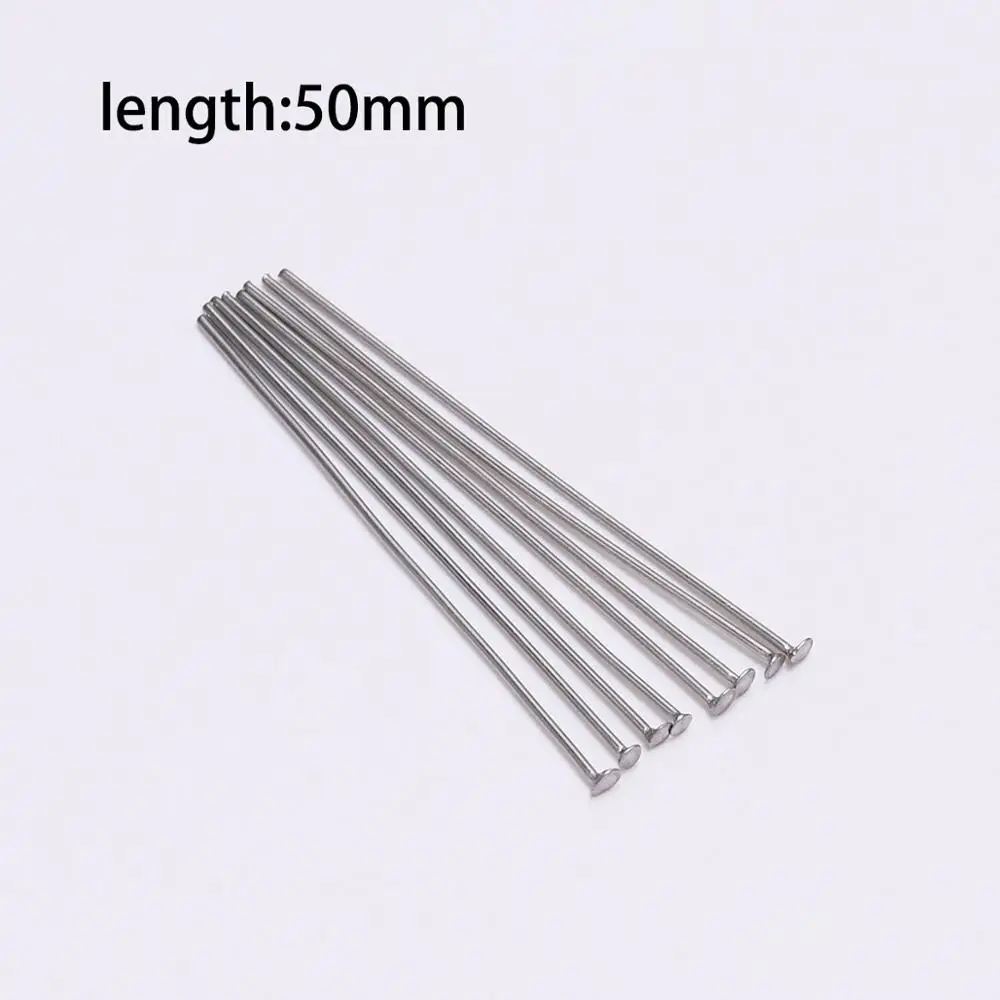 100 unids/lote de alfileres de cabeza plana de Metal de acero inoxidable de 16-70mm de longitud para joyería, suministros de joyería Diy, pin de 0,6mm de diámetro