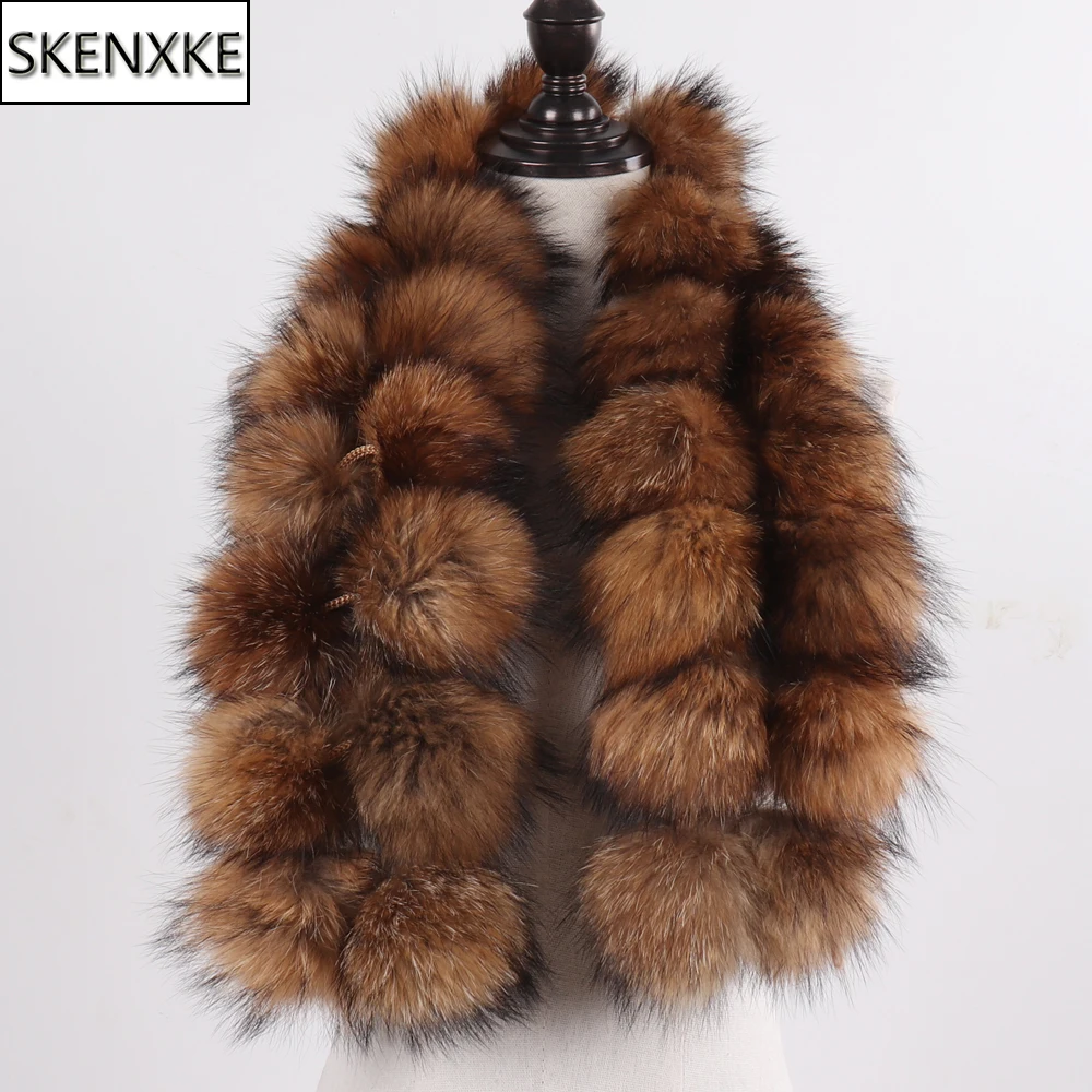 

2024 New Style Fashion Pompoms Lady Real Raccoon Fur Scarves Women Winter Warm Natural Fox Fur Scarf Fluffy Genuine Fur Muffles