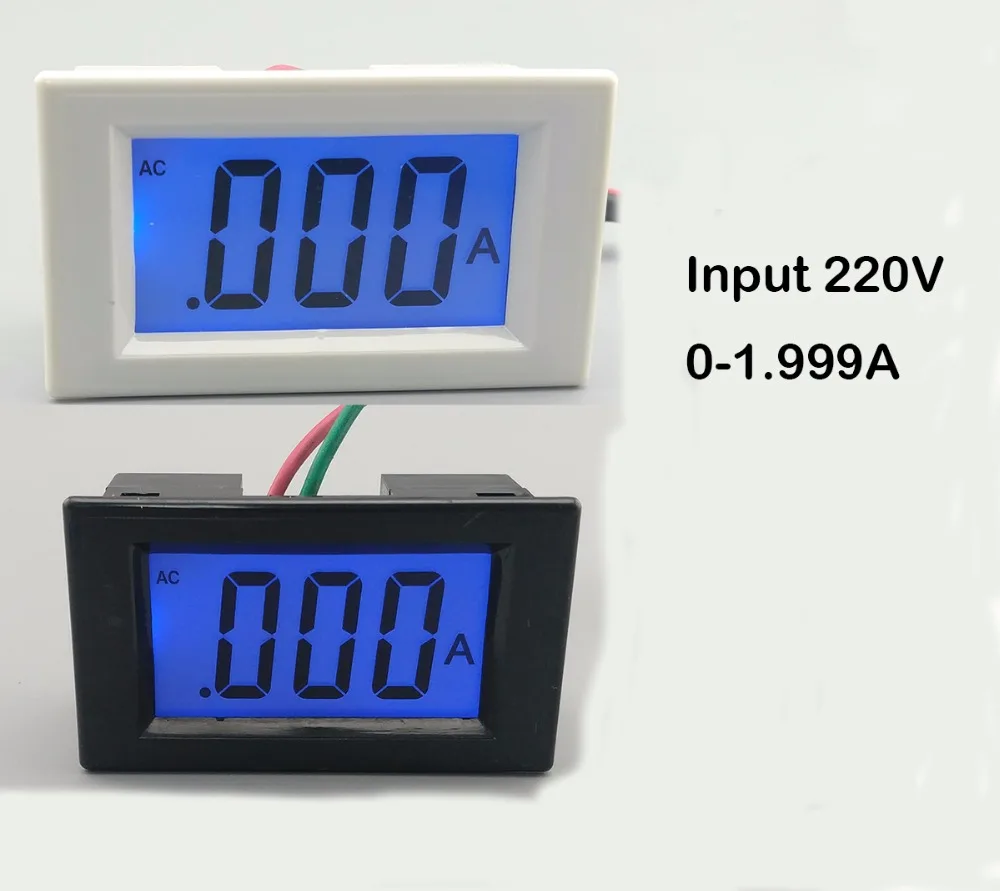 LCD display white and black ampere meter  Ammeter  range AC 0-1.999A  Panel Monitor blue backlight 220V Inpute