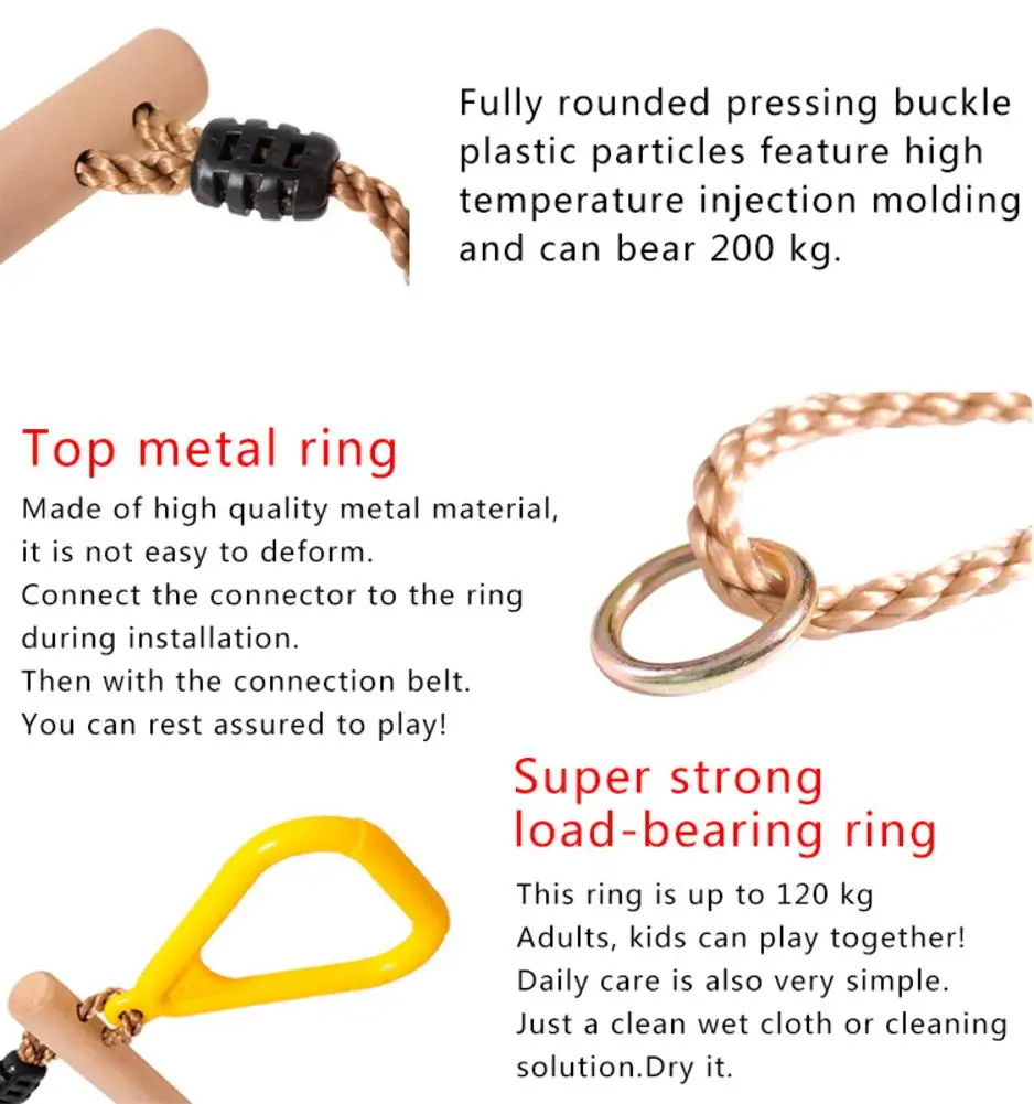 Children Trapeze Swing Bar With Rings Wooden Playset With Plastic Rings Gym Rings For Kids Children Adult Fitness Ring