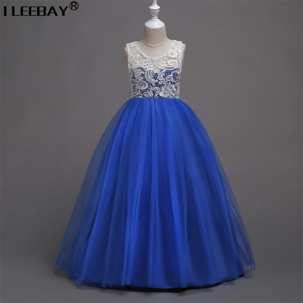 

Floor Length Girl Vestidos Tulle Hollow Flower Princess Dresses Kids Wedding Party Bridesmaid Clothes Toddler Girl Long Costume