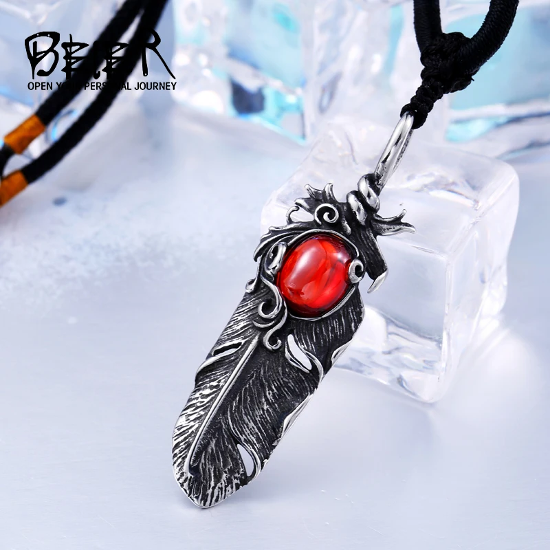 Cool Nice Detail Part Feather Pendant Necklace For Man And Woman 316L Stainless Steel Gothic Personality Jewelry  BP8-187