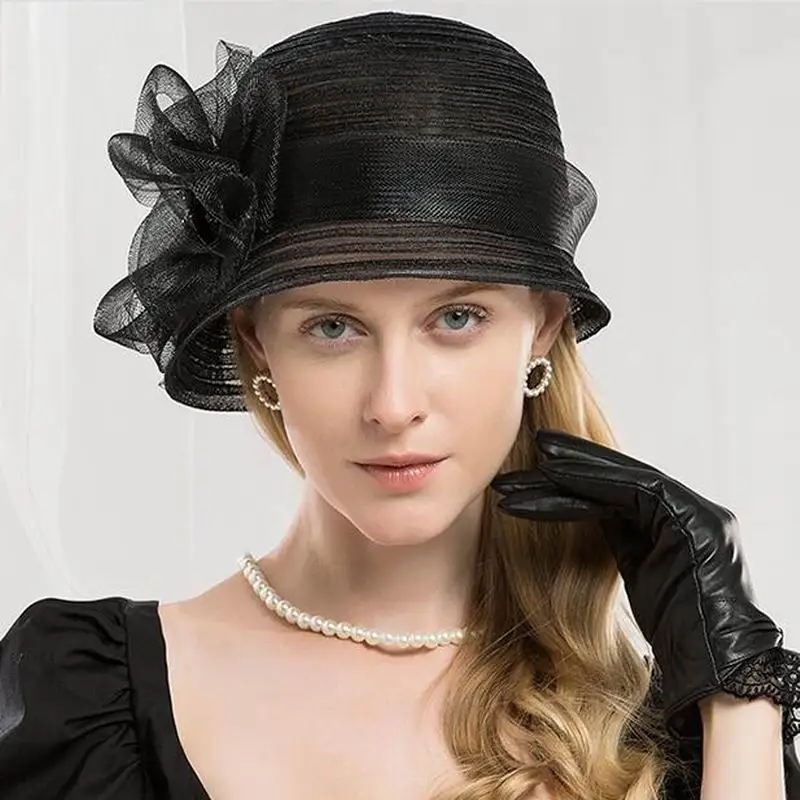 

Hats For Women Lady Fedora Vintage Black Hats With Handmade Bow Ladies Cloche Bowler Church Hats