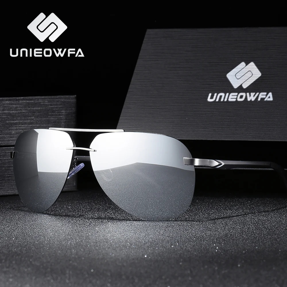 UNIEOWFA Male Rimless Aviation Sunglasses Men Polarized Silver Mirror Sports Eyewear UV400 Polaroid Sun Glasses For Men Pilot