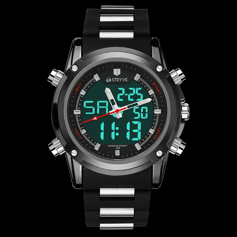 Stryve Brand Classic Black Military Men Sports Watches Waterproof Double Display Quartz Digital Wristwatches Relojes Para Hombre