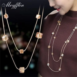 Collares Mujer Fashion Statement Necklaces & Pendants Gold Color Crystal Layered Necklace Women Long Collier Femme Maxi Jewelry