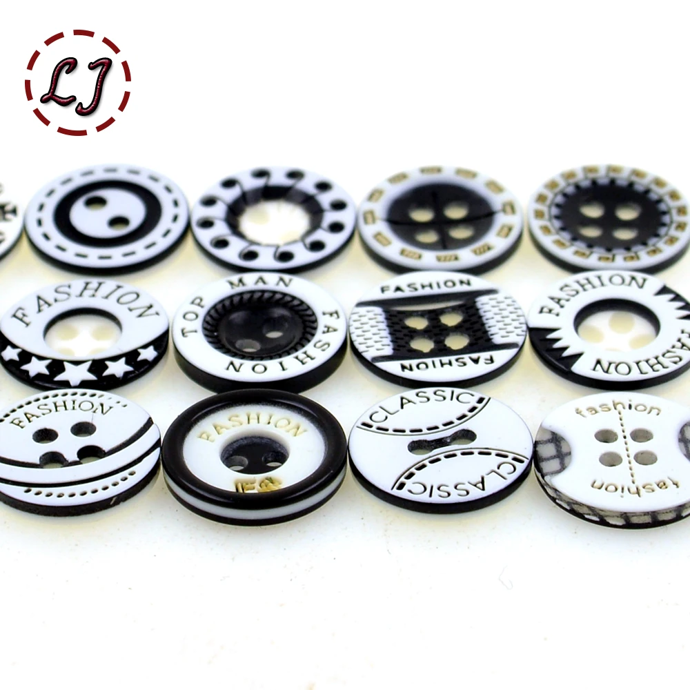 Hot sale 30pcs/lot 12mm black&white plastic resin button cloth accessories man women fashion T-shirt sewing buttons scrapbooking