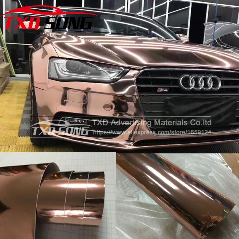 

Premium High Flexible Chrome Rose Gold Mirror Vinyl Wrap Roll Decal Film Car Sticker car styling 1.52x20m/roll with Bubble Free