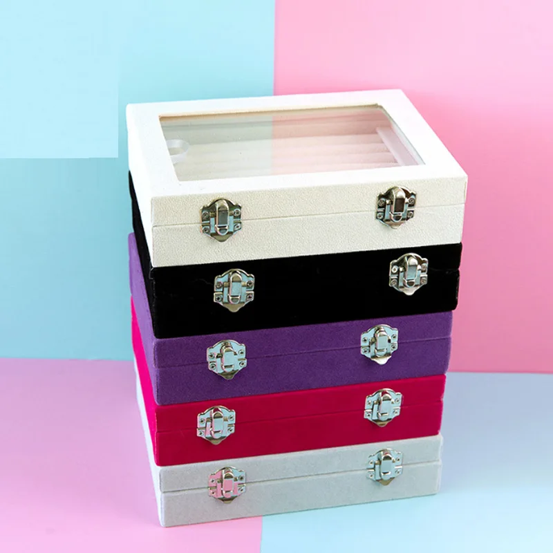 Luxury Velvet Size Ring Jewelry Box Glasses With Lid  Storage Organizer Stand Earring Case Jewellery Accessories Display Rack