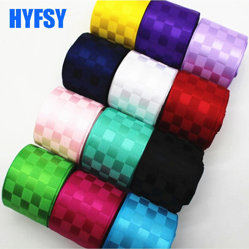 

38mm lattice double-sided plaid ribbon 50 yards DIY handmade material gift packaging bow clothing belt Satin wholesale