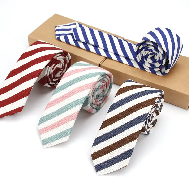 Brand New Style Men Vintage Linen Stripe Slim Neck Tie For Man Necktie Men's Fashion Neck ties Designer Handmade Ties Gravatas