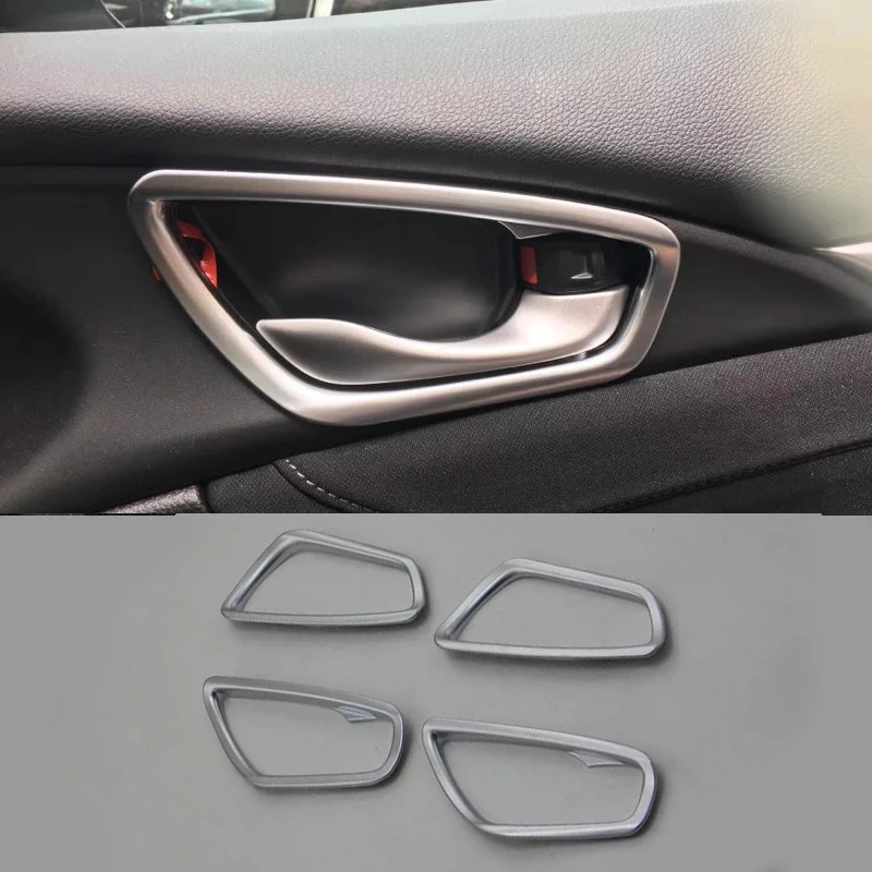 

Carbon Fiber car chrome Styling Inner Side Door Handle Bowl Cover Trim Sticker 4 pcs /set For Honda Civic 10th 2016 2017