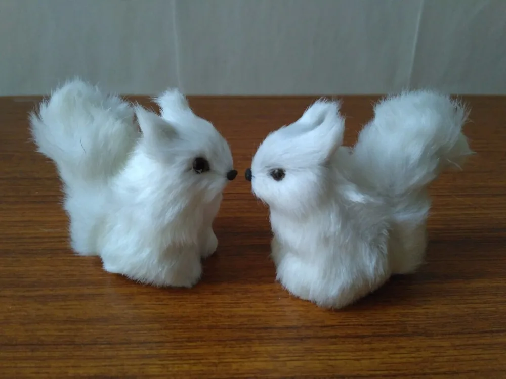 plastic&furs simulation white squirrels one lot/ 2 pcs model 7x5x8cm handicraft prop home decoration gift d2600