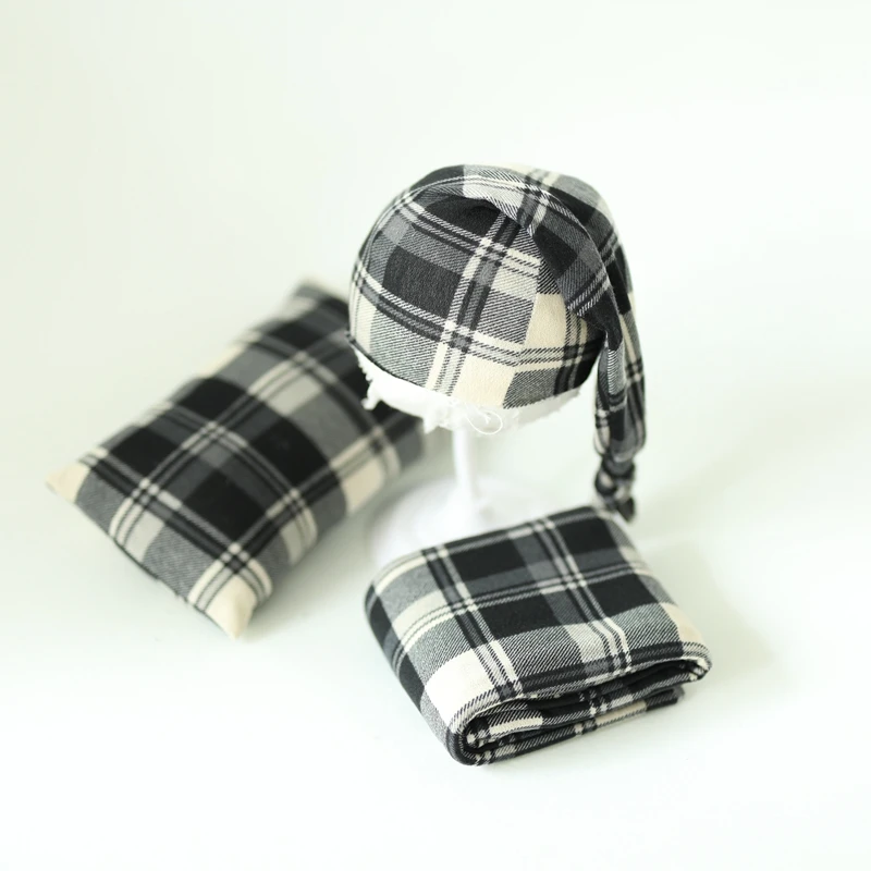 Newborn Photography Props Plaid Wraps Hats & Pillow Cute Soft Comfort Sets Fotografia Accessories Baby Boy Shooting Photo Studio