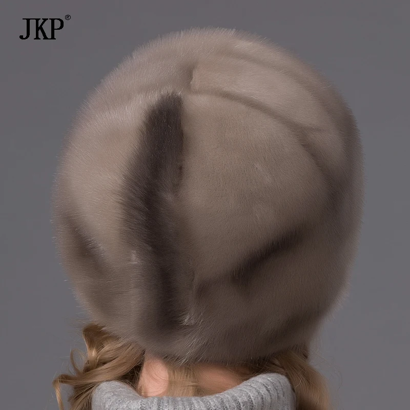 JKP Genuine Real Natural Whole Fur Mink Fur Hat New Russia Lady Women Winter warm Ear Protection Casual Floral Visors Caps