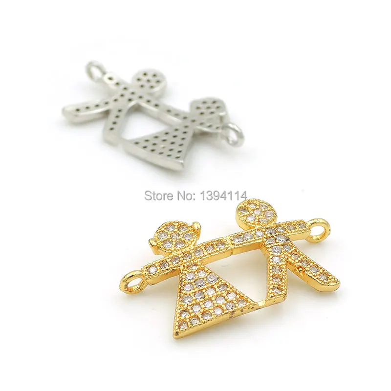 22*12*2mm Micro Pave Clear CZ Combination Connector Of Boy & Girl Fit For Women As DIY Bracelets Accessory